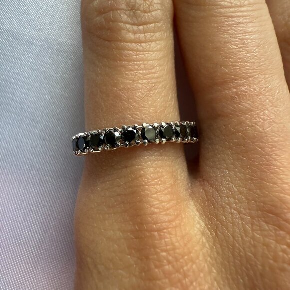 1.70CT Black Diamond Eternity Band 18K White Gold Natural Diamonds Stacking Ring - Picture 3 of 9